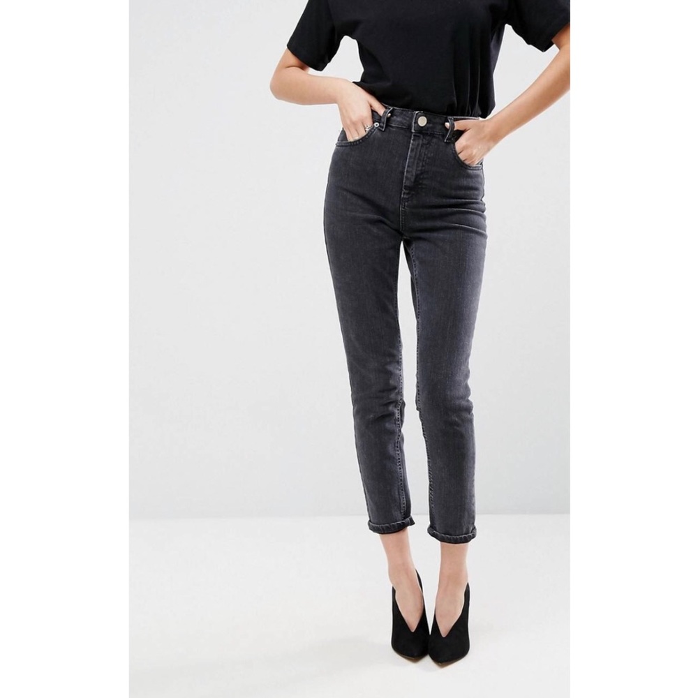 ASOS High Waist Slim Mom Jeans In Washed Black